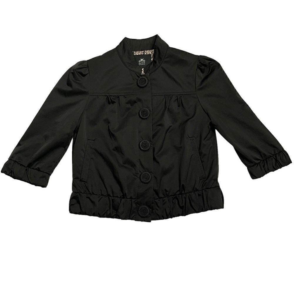 Bizz Black Ruffle Half Sleeve Button Up Jacket - Picture 2 of 12